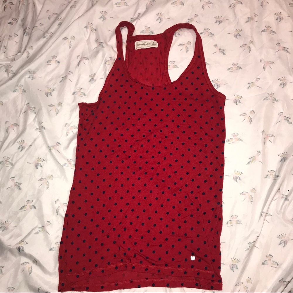 Red shirt with polka dots